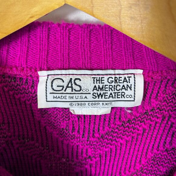 VTG 80s The Great American Sweater Co. Pink Purple 3D Chunky LS  Sweater M - Picture 5 of 12